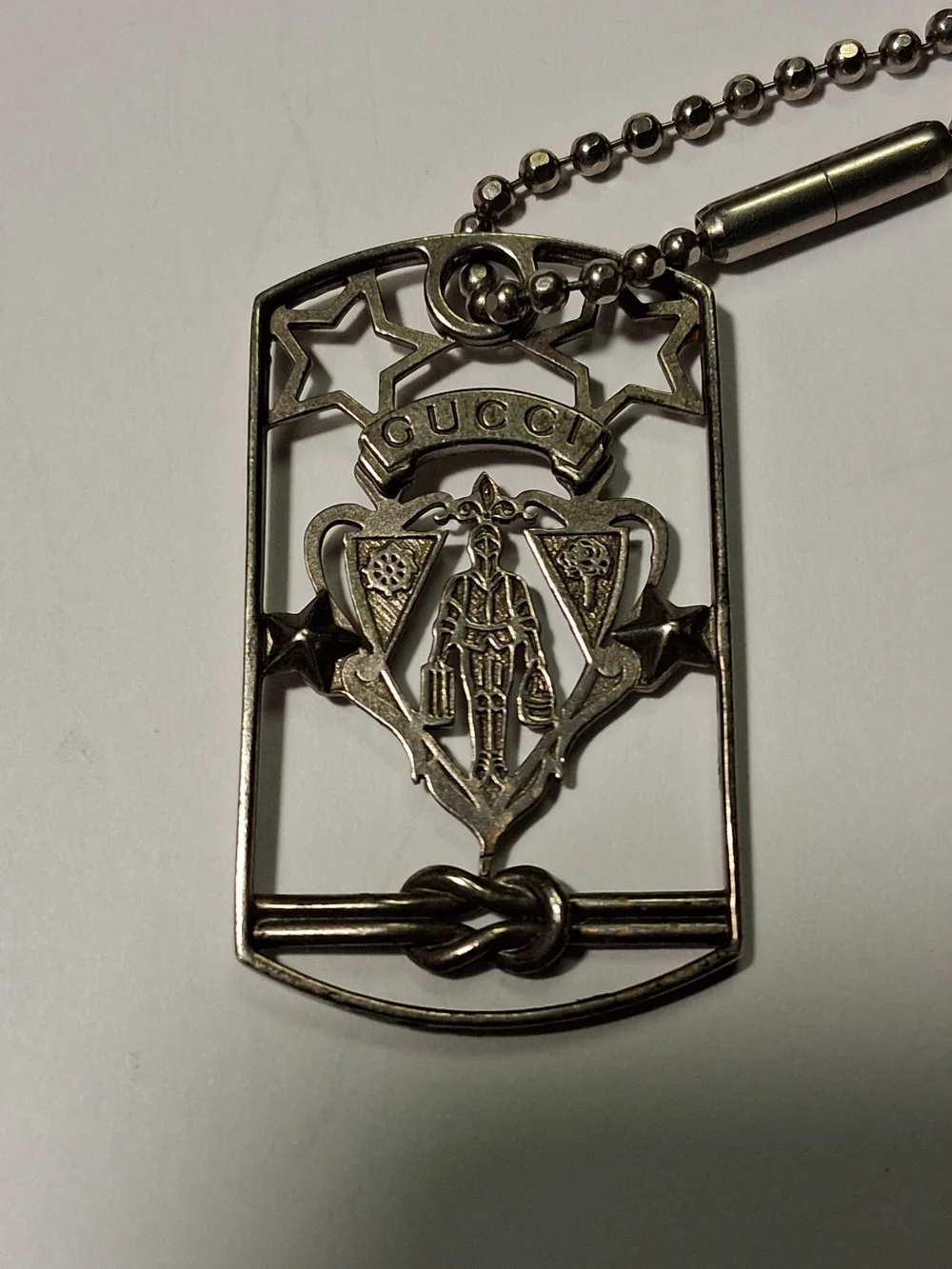 RARE 1990s Tom Ford Design Gucci  Knights Crest Dog Tag Necklace - 929 Silver